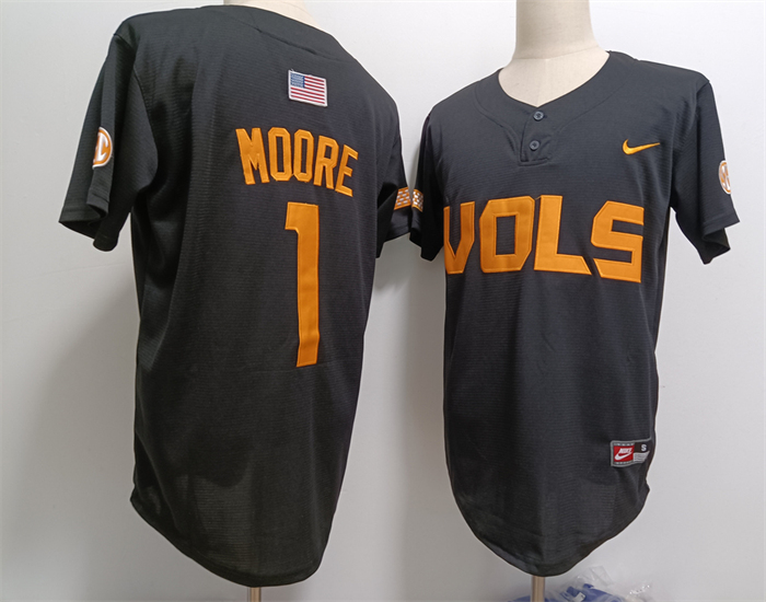 Men's Tennessee Volunteers #1 Christian Moore Black Stitched Jersey